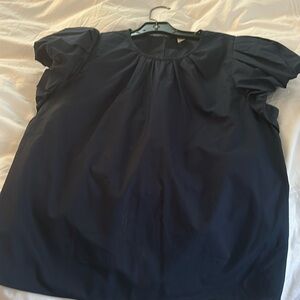 Ulla Johnson navy ruffled sleeve top. Very flattering. Looks great w/white jeans